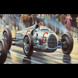 Poster "Silver Arrows" Caracciola Rosemeyer GP Monaco 1936 original design by Benjamin Freudenthal