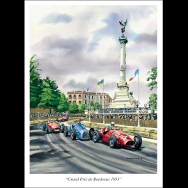 Poster Grand Prix de Bordeaux 1953 Ascari Fangio original drawing by Benjamin Freudenthal