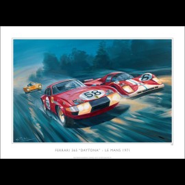 Poster Ferrari 365 Daytona 24h Le Mans 1971 Originalzeichnung von Benjamin Freudenthal