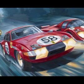 Poster Ferrari 365 Daytona 24h Le Mans 1971 original drawing by Benjamin Freudenthal