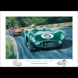 Poster Aston Martin DBR1 24h Le Mans 1959 Shelby Salvadori Originalzeichnung von Benjamin Freudenthal.