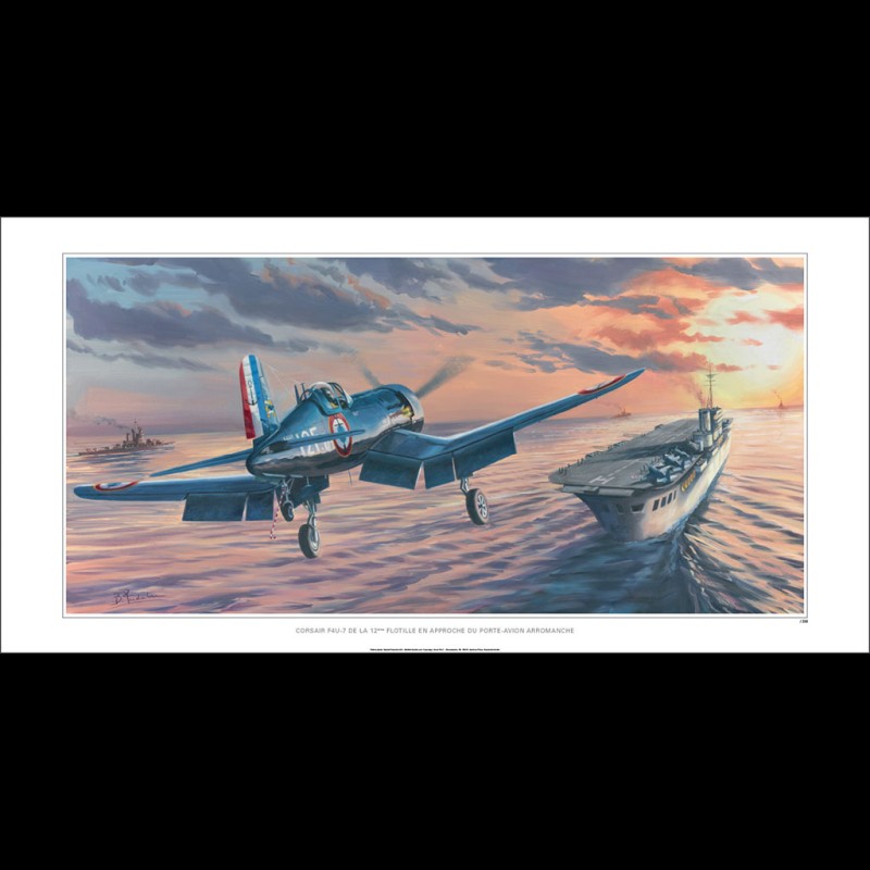 Poster "Corsair F4U-7 approaching the Arromanche aircraft carrier" original drawing by Benjamin Freudenthal
