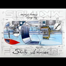 Ford GT40 Mk II JWA Gulf n° 1 24h Le Mans 1966 Shelby American﻿ original drawing by Sébastien Sauvadet