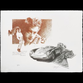 James Dean Porsche 550 n° 130 Original Zeichnung von Patrick Brunet