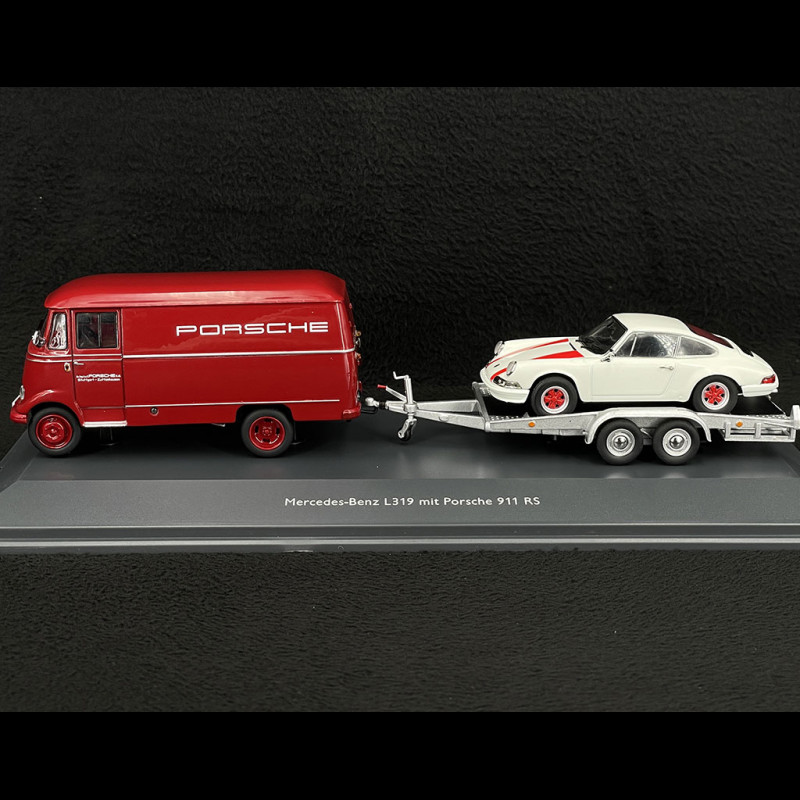 Duo Transporter Mercedes-Benz L319 und Porsche 911 RS 1967 Weiß 1/43 Schuco 450249900