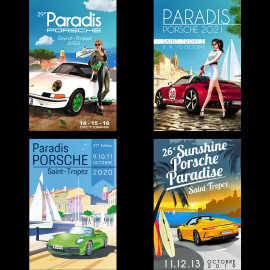 Set Posters Paradis Porsche Saint-Tropez 2019-2022 printed on Aluminium Dibond plate 40 x 60 cm