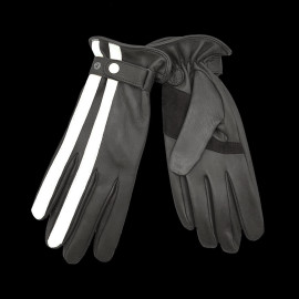 Racing driving gloves Savage leather Black / White stripes - men