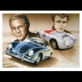 Porsche Postkarte Porsche 550 James Dean Porsche 356 Steve McQueen François Bruère - CP179