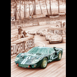 Ford Poster GT40 MK II n° 2 Winner 24h Le Mans 1966 Aluminium frame François Bruère - VA126