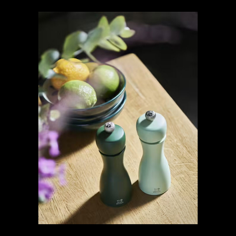 Duo of Peugeot Pepper and Salt mills Wood Tahiti Eau Moss Green