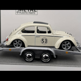 Volkswagen Bulli Transporter T1b mit Herbie auf Anhänger Elfenbein / Grau 1/64 Schuco 452033400