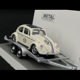 Volkswagen Bulli Transporter T1b mit Herbie auf Anhänger Elfenbein / Grau 1/64 Schuco 452033400