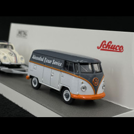 Volkswagen Bulli Transporter T1b mit Herbie auf Anhänger Elfenbein / Grau 1/64 Schuco 452033400