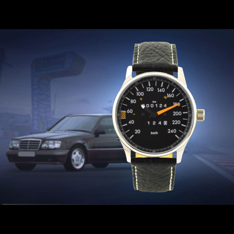 Mercedes-Benz W124 240 km/h Tachometer Uhr Chrom Gehause / schwarz  Hintergrund / weiße Zahlen