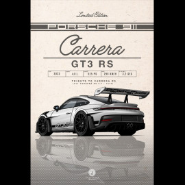 Plakat Porsche 911 GT3 RS Type 992 2023 Eisgrau / Schwarz Streifen Drückplatte auf Aluminium Dibond 40 x 60 cm Helge Jepsen