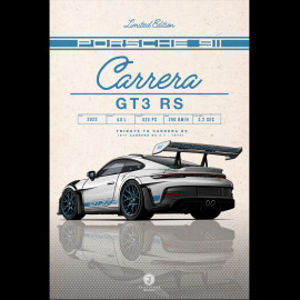 Poster Porsche 911 GT3 RS Type 992 2023 Ice Grey / Indigo Blue Stripes printed on Aluminium Dibond plate 40 x 60 cm Helge Jepsen