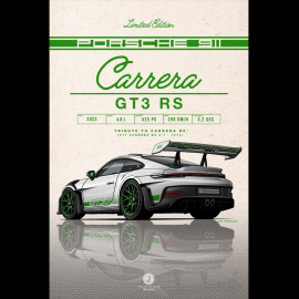 Poster Porsche 911 GT3 RS Type 992 2023 US Version Ice Grey / Python Green Stripes Dibond plate 40 x 60 cm Helge Jepsen