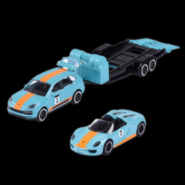 Porsche 918 Spyder auf Anhänger + Porsche Cayenne Turbo S Gulf 1/59 Majorette 212053112