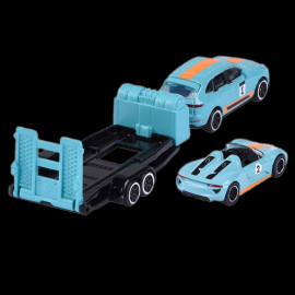 Porsche 918 Spyder auf Anhänger + Porsche Cayenne Turbo S Gulf 1/59 Majorette 212053112