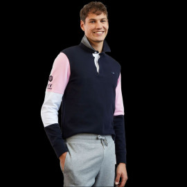 Eden Park Polo Langarm XV de France Marineblau Rosa H23MAIML0022 – Herren