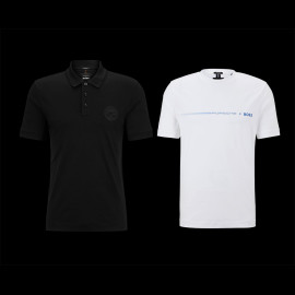 Duo Porsche x BOSS Polo-Shirt Schwarz + Porsche x BOSS T-shirt Weiß Merzerisierter Baumwolle