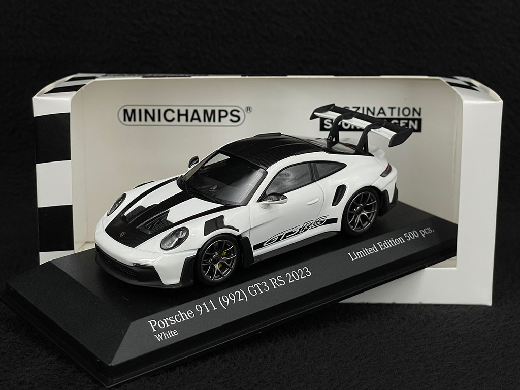 Porsche 911 GT3 RS Type 992 2023 Weiß / Schwarz Streifen 1/43