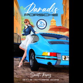 Paradis Porsche Poster Saint-Tropez 2023 printed on Aluminium Dibond plate 40 x 60 cm