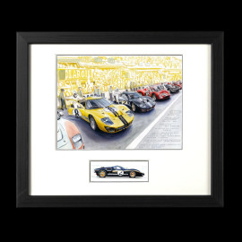 Trio Ford GT40 & Duo Ferrari 330P3 24h Le Mans 1966 25 x 30 cm Black wood frame Limited edition Uli Ehret - 0603