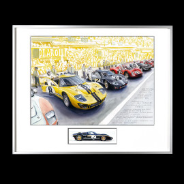 Trio Ford GT40 & Duo Ferrari 330P3 24h Le Mans 1966 40 x 50 cm Silbere Rahmen Limitierte Auflage Uli Ehret - 0603