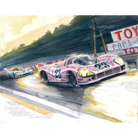 Porsche 917 / 20 n° 23 Pink Pig 24h Le Mans 1971 25 x 30 cm Black wood frame Limited edition Uli Ehret - 0603