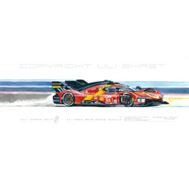 Ferrari 499P n° 51 Sieger 24h Le Mans 2023 15 x 38 cm Schwarze Rahmen Limitierte Auflage Uli Ehret - 1129