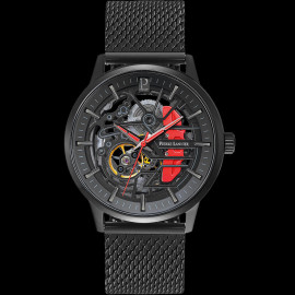Set Automatic Watch Pierre Lannier Paddock Made in France Leather or Metal bracelet Black / Red 385C439