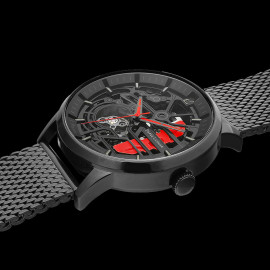 Set Automatic Watch Pierre Lannier Paddock Made in France Leather or Metal bracelet Black / Red 385C439