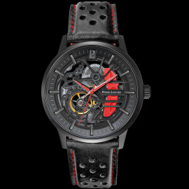 Set Automatic Watch Pierre Lannier Paddock Made in France Leather or Metal bracelet Black / Red 385C439