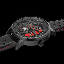 Set Automatic Watch Pierre Lannier Paddock Made in France Leather or Metal bracelet Black / Red 385C439