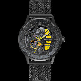 Set Automatic Watch Pierre Lannier Paddock Made in France Leather or Metal bracelet Black / Yellow 385C449