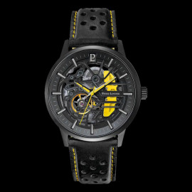 Set Automatic Watch Pierre Lannier Paddock Made in France Leather or Metal bracelet Black / Yellow 385C449