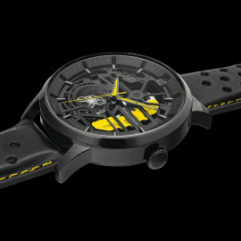 Set Automatic Watch Pierre Lannier Paddock Made in France Leather or Metal bracelet Black / Yellow 385C449