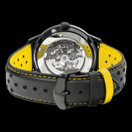 Set Automatic Watch Pierre Lannier Paddock Made in France Leather or Metal bracelet Black / Yellow 385C449