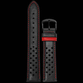 Watch Band Pierre Lannier Leather Black / Red Stitching - Steel buckle BRA046A2253