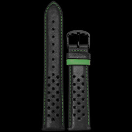 Watch Band Pierre Lannier Leather Black / Acid Green Stitching - Steel buckle BRA046A2253