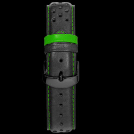 Watch Band Pierre Lannier Leather Black / Acid Green Stitching - Steel buckle BRA046A2253