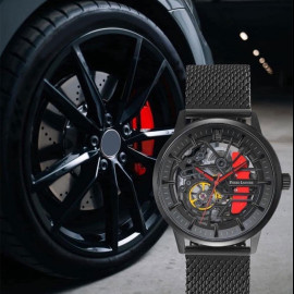 Pierre Lannier Automatic Watch Set Paddock Made in France Leather or Metal bracelet Black / Red 385C439