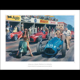 Poster "Gina al Gran Premio di Monza" 1950 original drawing by Benjamin Freudenthal