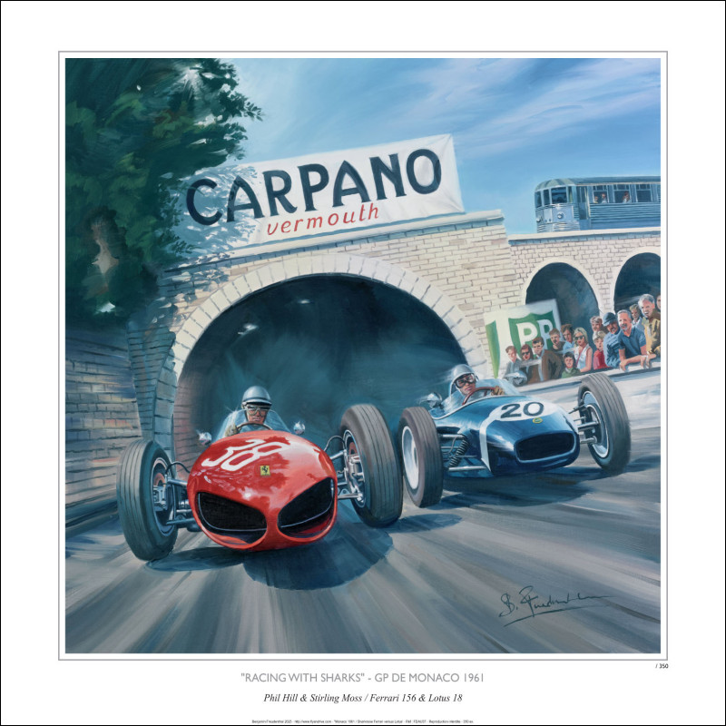 Poster Ferrari 156 Shark Nose F1 Grand Prix Monaco 1961 Original Zeichnung von Benjamin Freudenthal