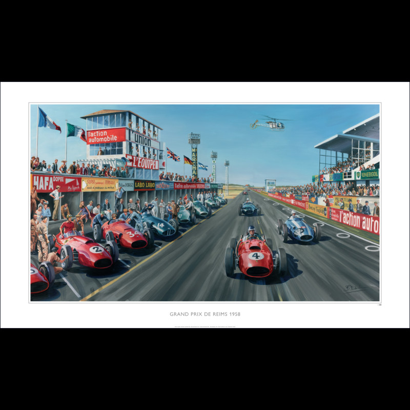 Poster "Grand Prix de Reims 1958" Mike Hawthorn original drawing by Benjamin Freudenthal