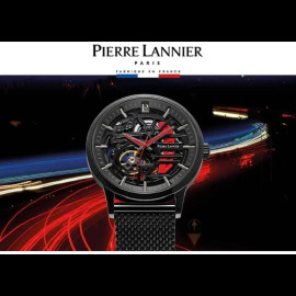 Pierre Lannier Automatic Watch Paddock Made in France Metal bracelet Black / Red 338A439