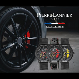 Pierre Lannier Automatic Watch Paddock Made in France Metal bracelet Black / Red 338A439