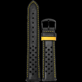 Watch Band Pierre Lannier Leather Black / Yellow Stitching - Steel buckle BRA046A2243