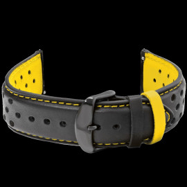 Watch Band Pierre Lannier Leather Black / Yellow Stitching - Steel buckle BRA046A2243